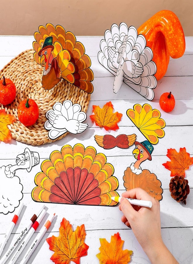 Cholemy 24 Sets Thanksgiving Crafts Color Your Own Turkeys Fall Craft Blank Puzzle Coloring Fall Themed Craft DIY Turkey Decor Thanksgiving Harvest Party Activity Art Project - Image 4